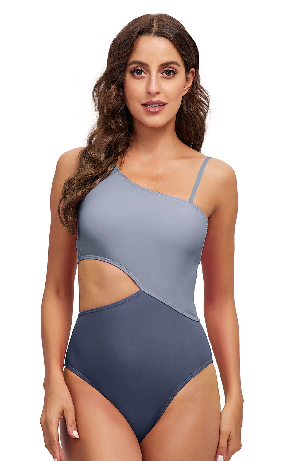 Two-Tone Cutout One-Shoulder One-Piece Swimsuit