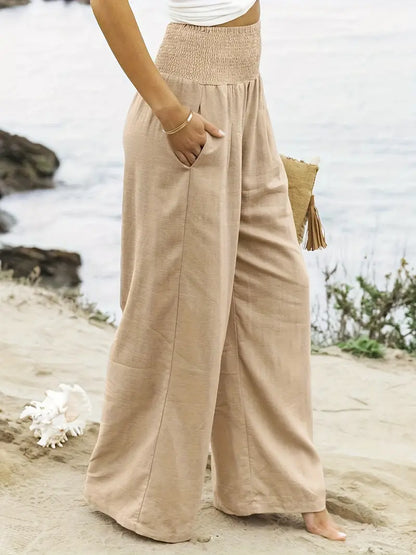 Smocked Waist Wide Leg Pants