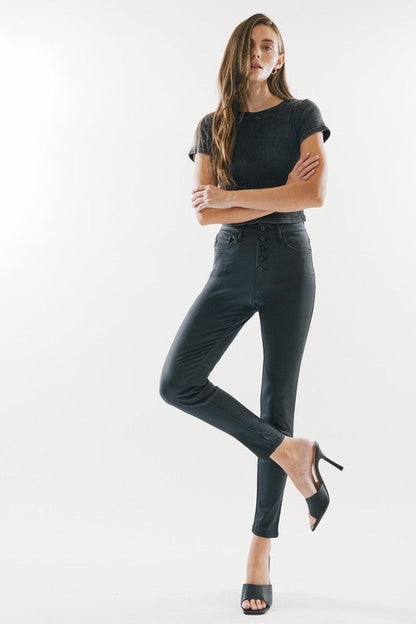 HIGH RISE COATED ANKLE SKINNY