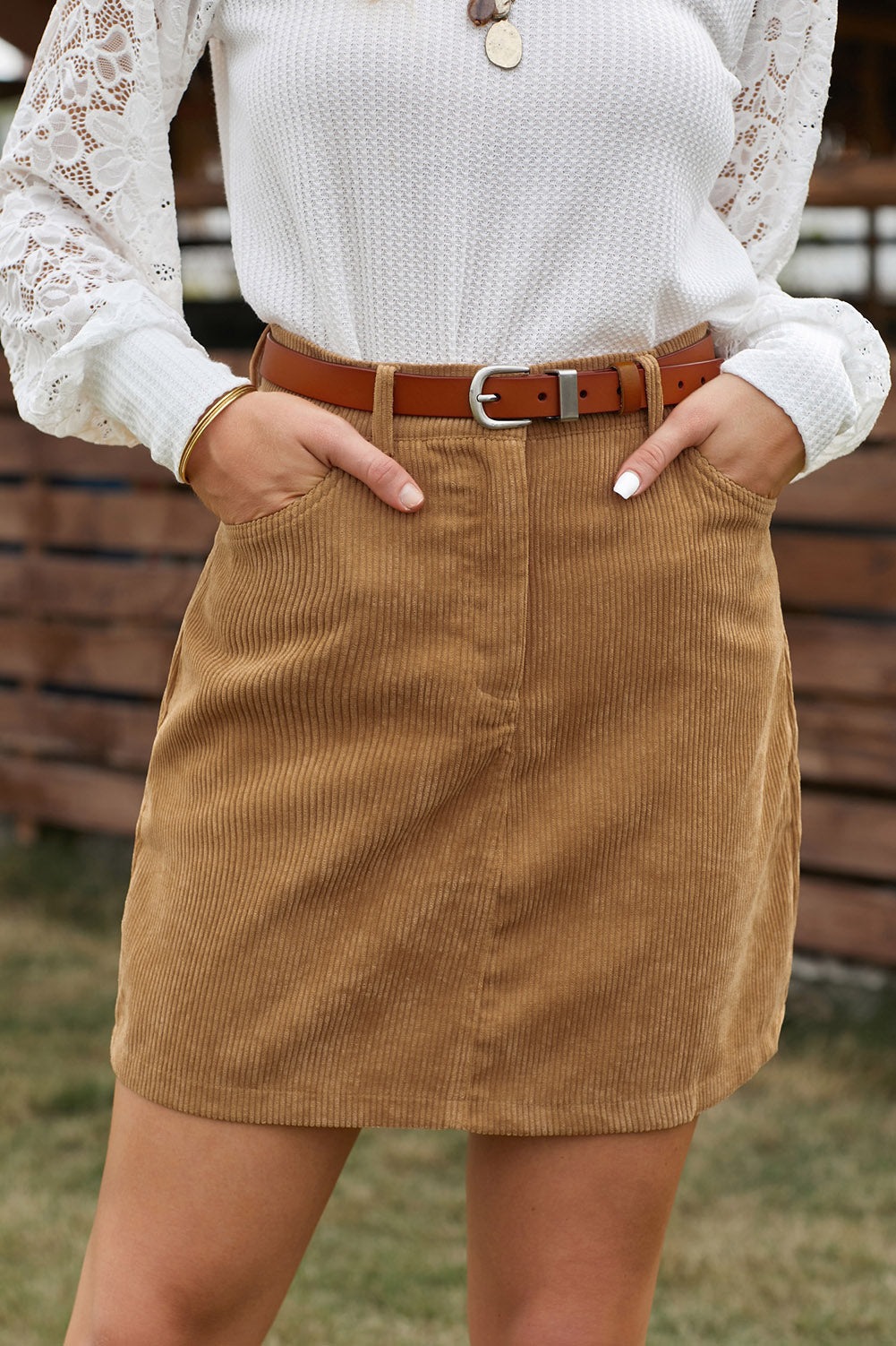 Corduroy Mini Skirt with Pockets