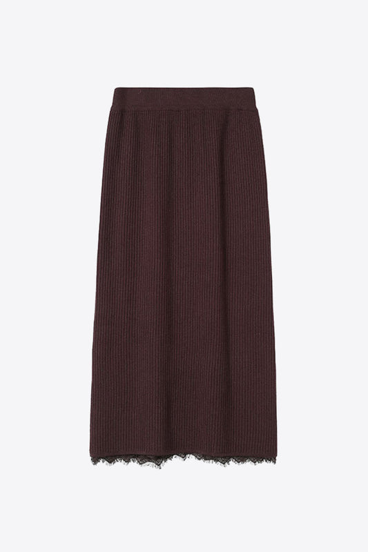 Lace Trim Rib-Knit Skirt