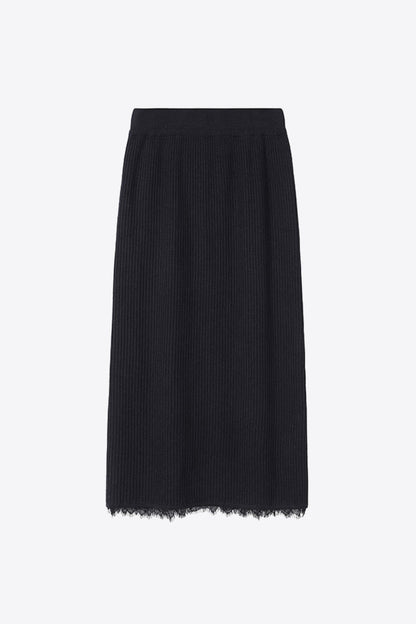 Lace Trim Rib-Knit Skirt