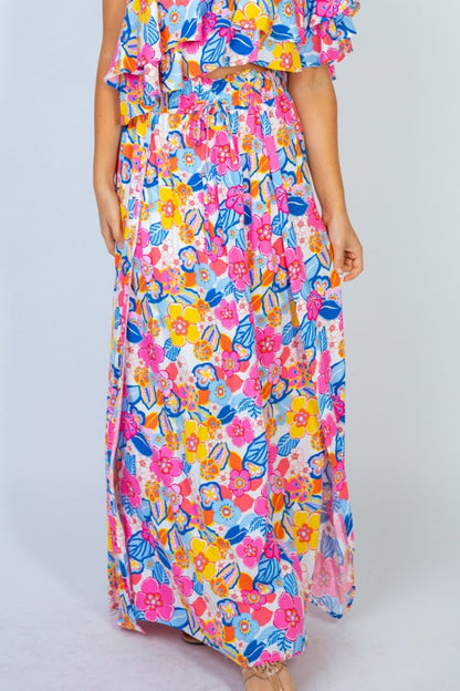 White Birch Sunshine & Blossoms Full Size Floral Smocked Maxi Skirt