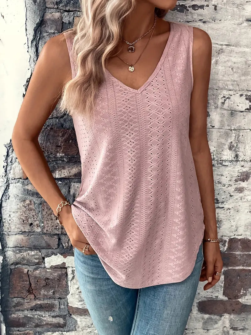 Eyelet Solid Tank Top