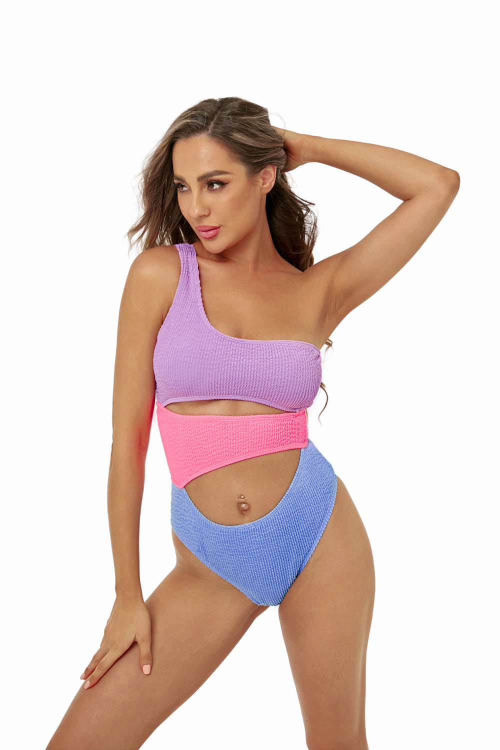 Color Block Cutout One-Shoulder One-Piece Swimsuit