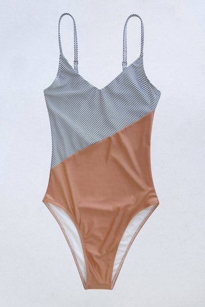 Striped Spaghetti Strap V-Neck One-Piece Swimsuit