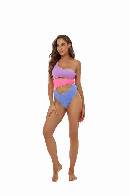 Color Block Cutout One-Shoulder One-Piece Swimsuit