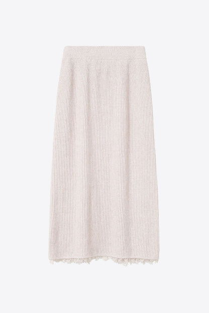 Lace Trim Rib-Knit Skirt