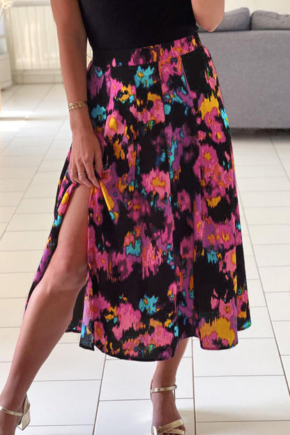 Floral Pleated Slit Skirt