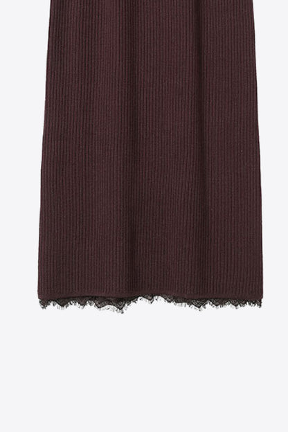 Lace Trim Rib-Knit Skirt