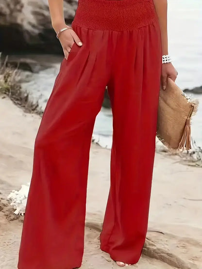 Smocked Waist Wide Leg Pants