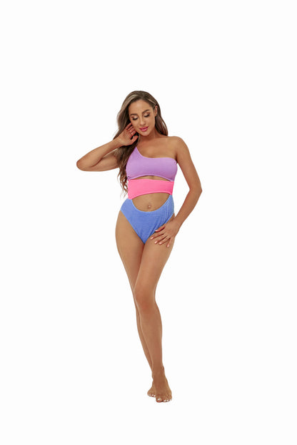 Color Block Cutout One-Shoulder One-Piece Swimsuit